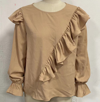 Lady Office Work Ruffles O-Neck Blouse  Tenha uma aparência elegante e elegante onde quer que sua carreira o leve com a blusa Lady Office Work Ruffles O-Neck. Cuidadosamente confeccionado em tecido de alta qualidade.