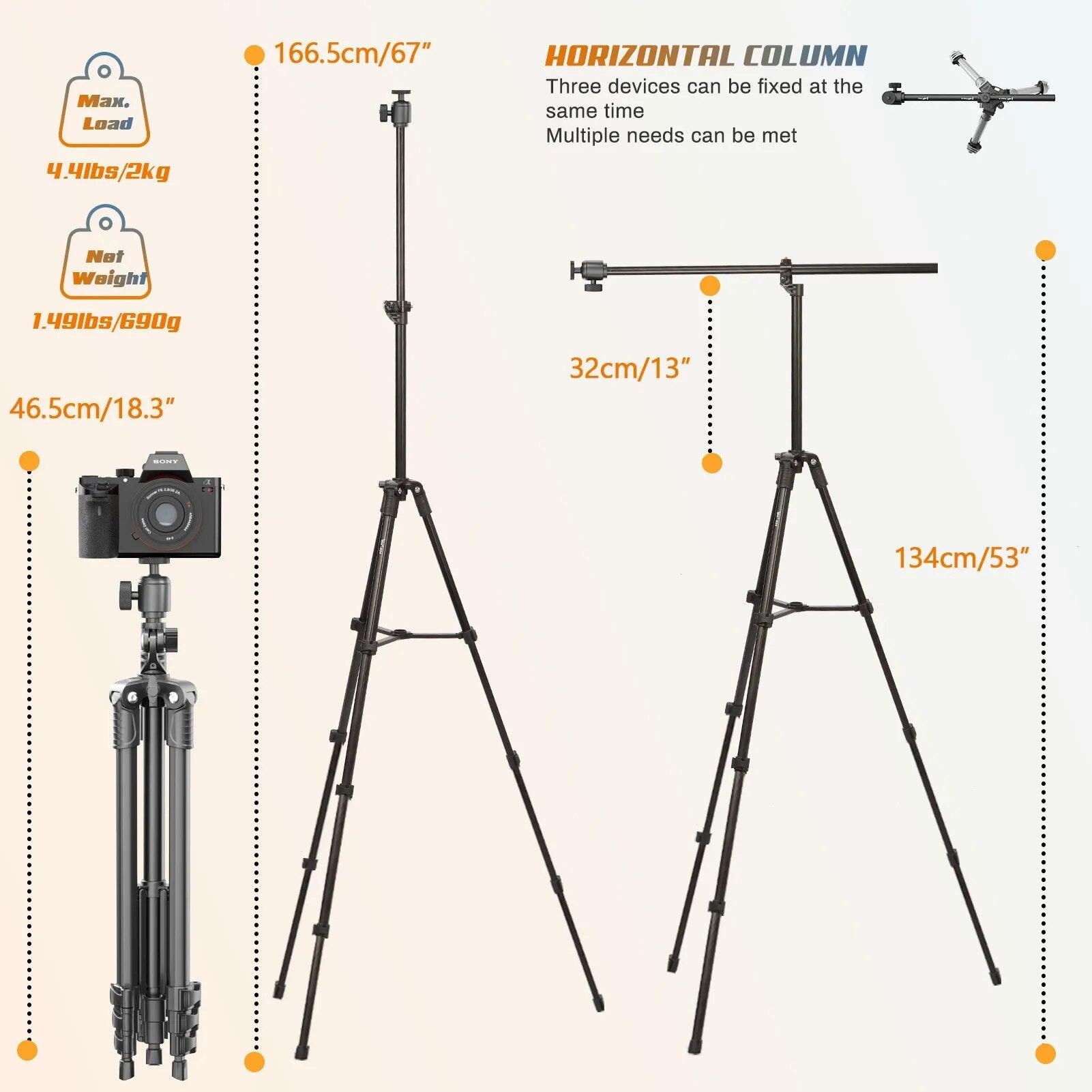 Tripé horizontal profissional para câmera de telefone, tripé de alumínio flexível com braço estendido, bluetooth, para canon, nikon, sony etc - IMEDIATO SHOP