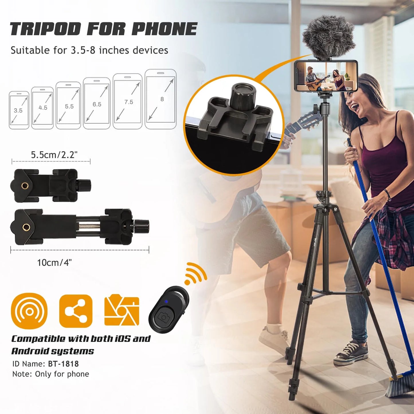 Tripé horizontal profissional para câmera de telefone, tripé de alumínio flexível com braço estendido, bluetooth, para canon, nikon, sony etc - IMEDIATO SHOP