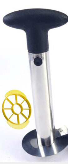 Pineapple Corer  Esta ferramenta de aço inoxidável foi projetada especificamente para descascar, fatiar e retirar o caroço de abacaxi com facilidade.