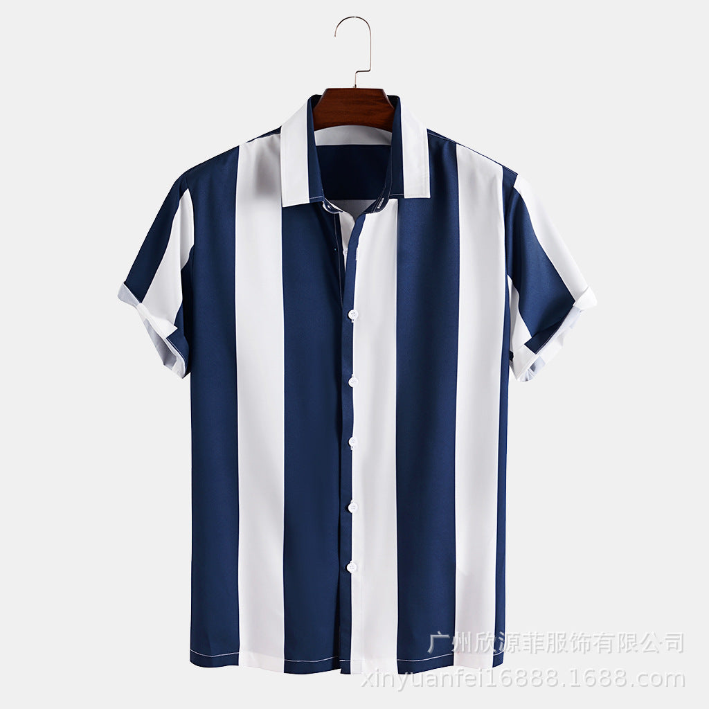 CAMISA Wide Stripe Lane Print Shirts Não procure mais, nossa camisa com estampa de listras largas! Feita com um tecido macio e leve, esta camisa é perfeita para um dia explorando ou relaxando