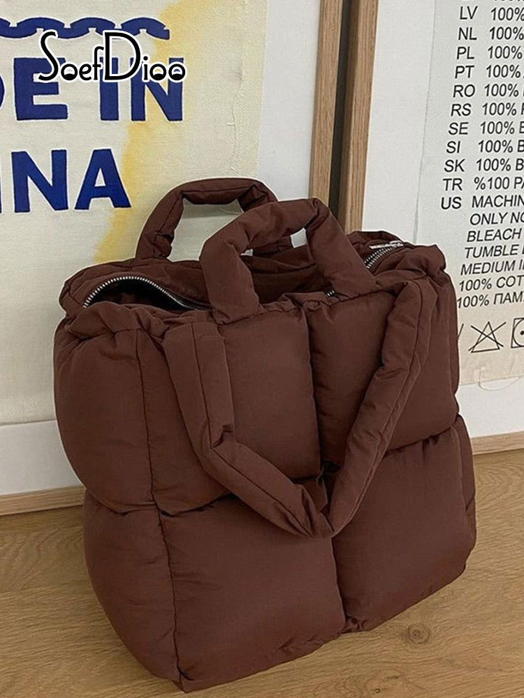 Bolsa de algodão acolchoada com zíper