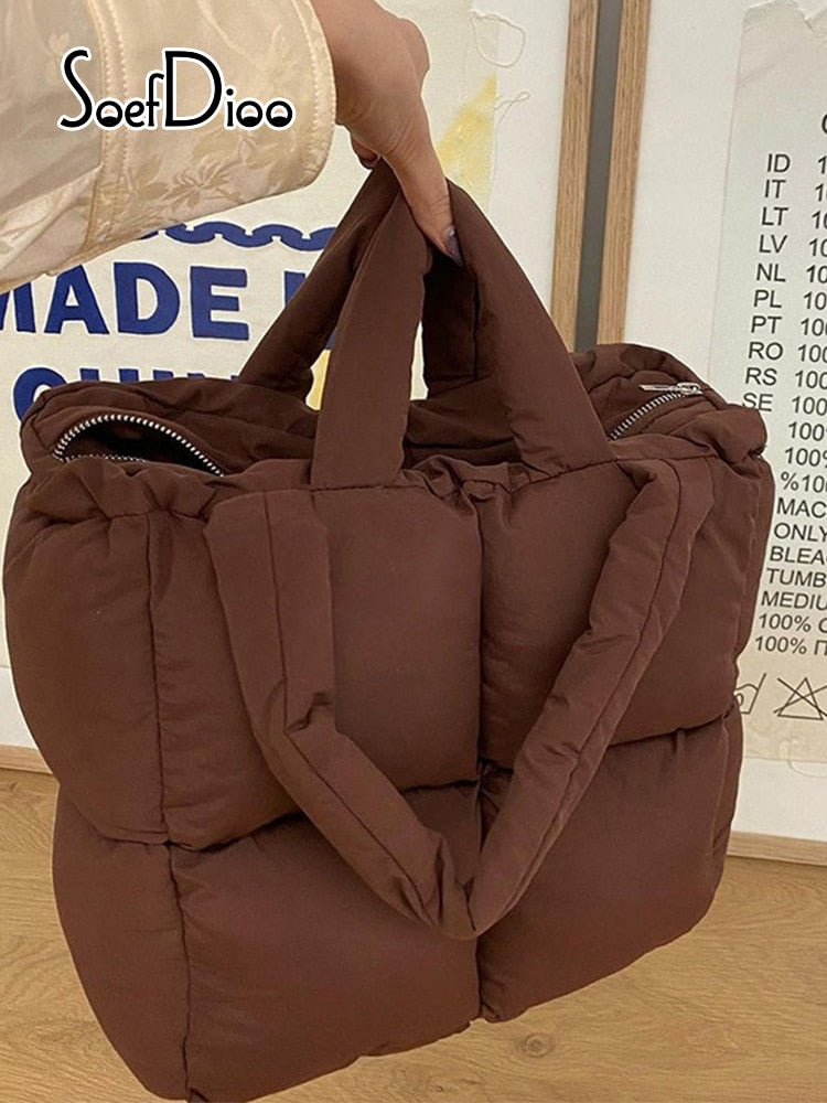 Bolsa de algodão acolchoada com zíper