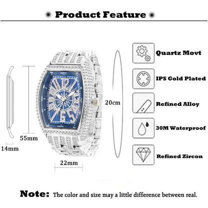 Iced Out Watch For Men Dê a si mesmo a atenção que você merece com este Iced Out Watch For Men. Criado para ter um estilo atemporal e elegância luxuosa, este relógio foi projetado para chamar a atenção, não importa onde você esteja.