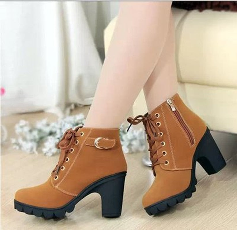 Botas femininas de salto grosso inverno