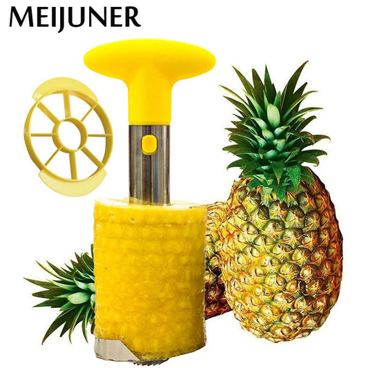 Pineapple Corer  Esta ferramenta de aço inoxidável foi projetada especificamente para descascar, fatiar e retirar o caroço de abacaxi com facilidade.